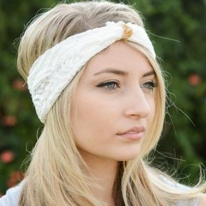White Knot Turban Elegant Lace Headband